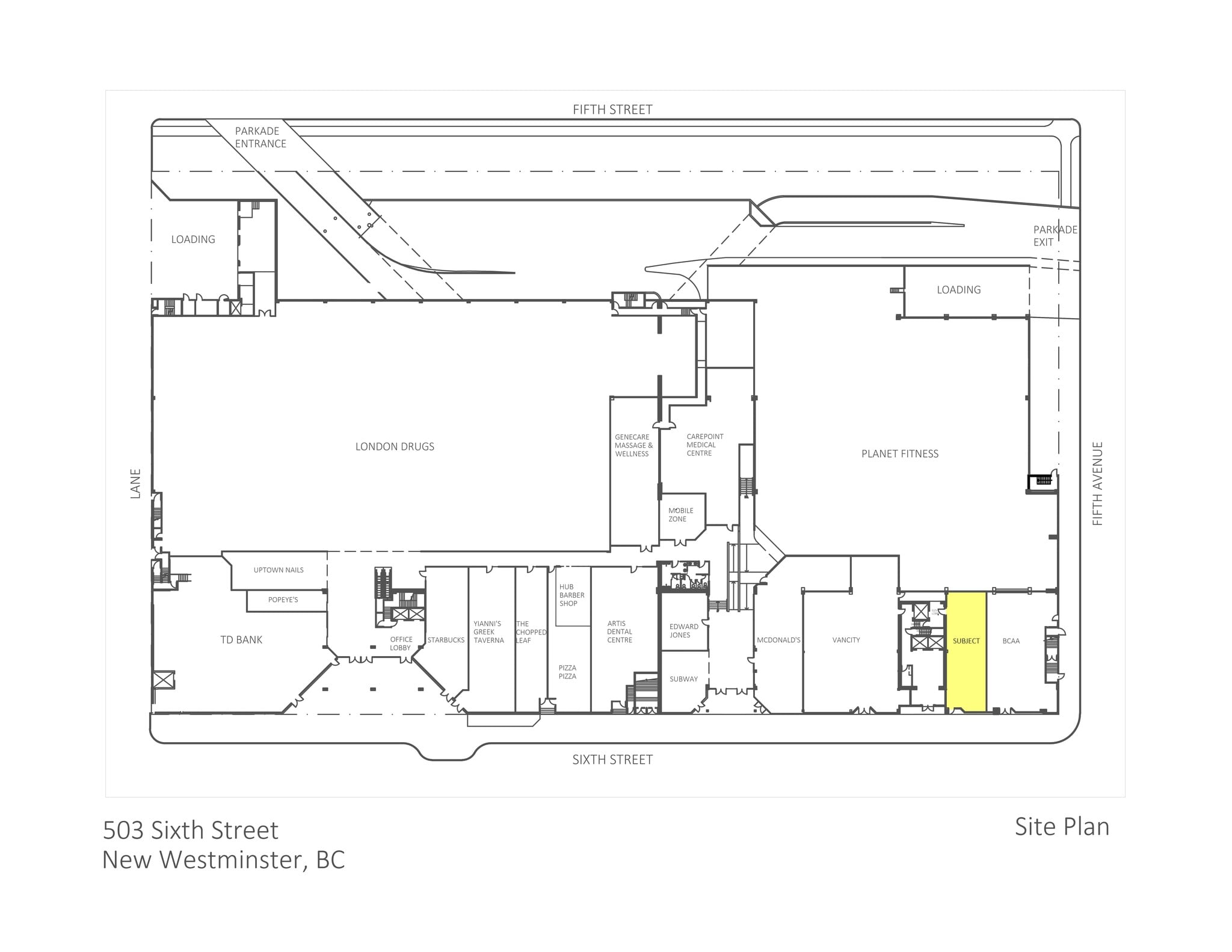 555 Sixth St, New Westminster, BC à louer Plan de site– Image 1 sur 1