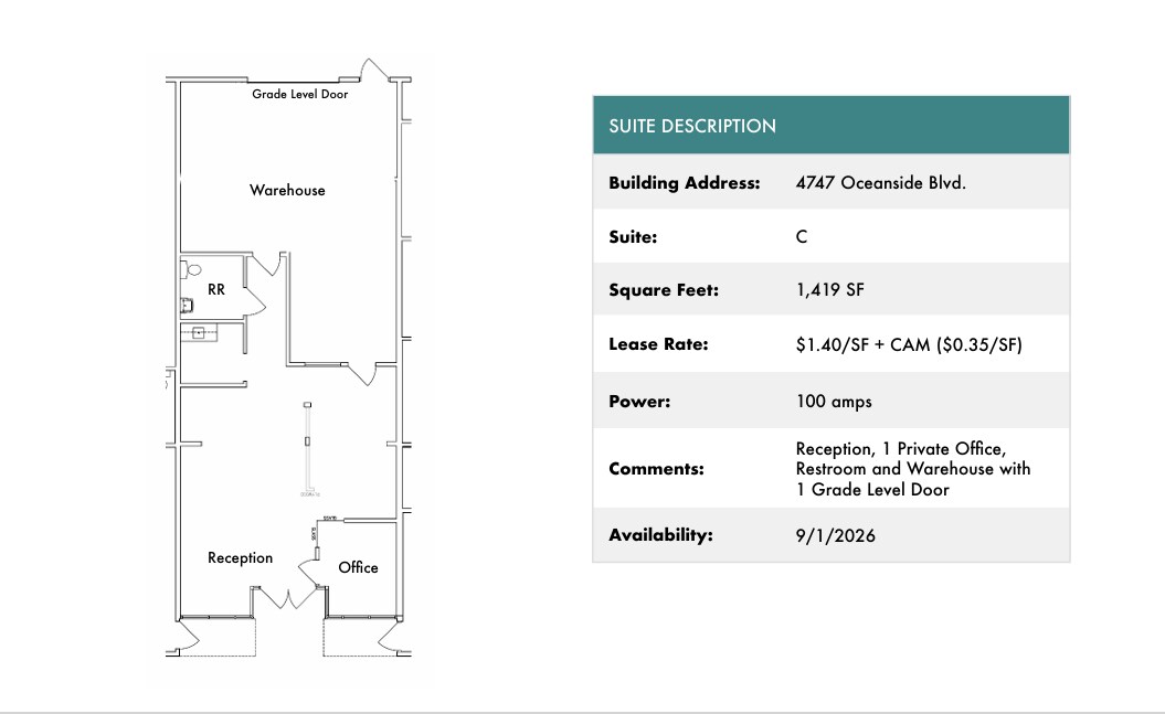 1818 Peacock Blvd, Oceanside, CA à louer Plan d’étage– Image 1 sur 1