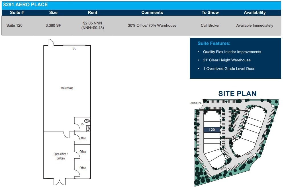 8291 Aero Pl, San Diego, CA à louer Plan d’étage– Image 1 sur 1
