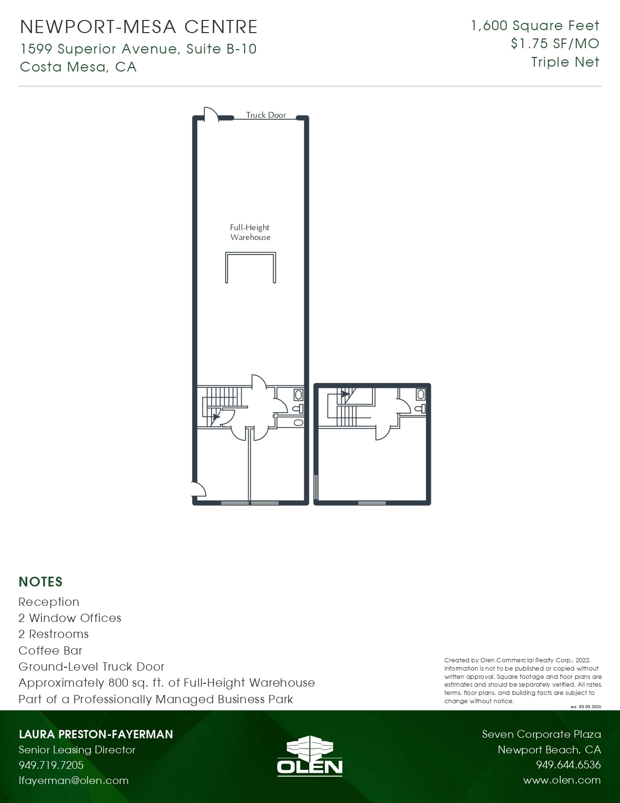 1599 Superior Ave, Costa Mesa, CA à louer Plan d’étage– Image 1 sur 1