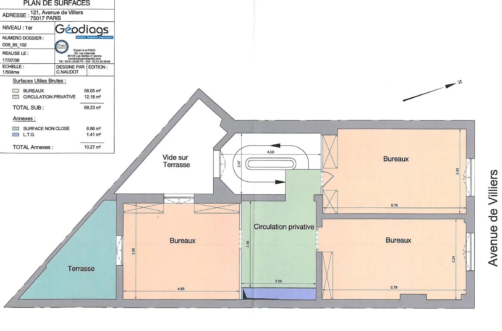 121 Avenue De Villiers, Paris à vendre Plan d’étage– Image 1 sur 2