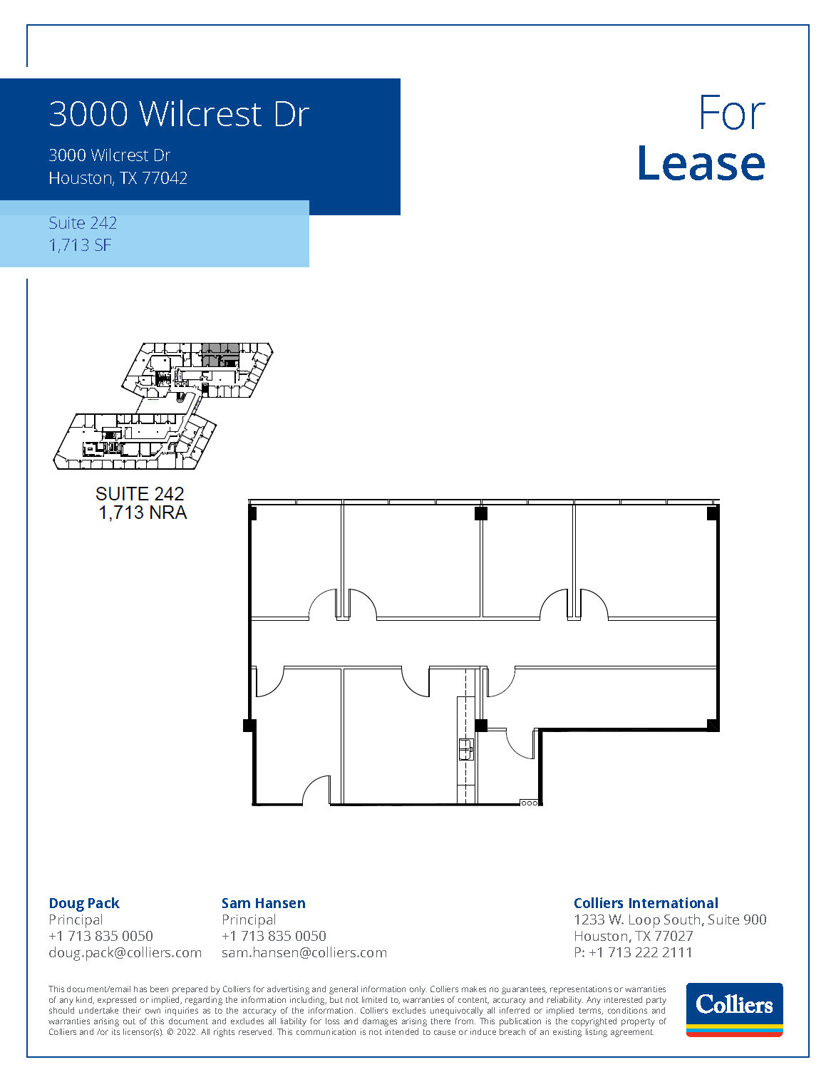 3000 Wilcrest Dr, Houston, TX à louer Plan d’étage– Image 1 sur 2