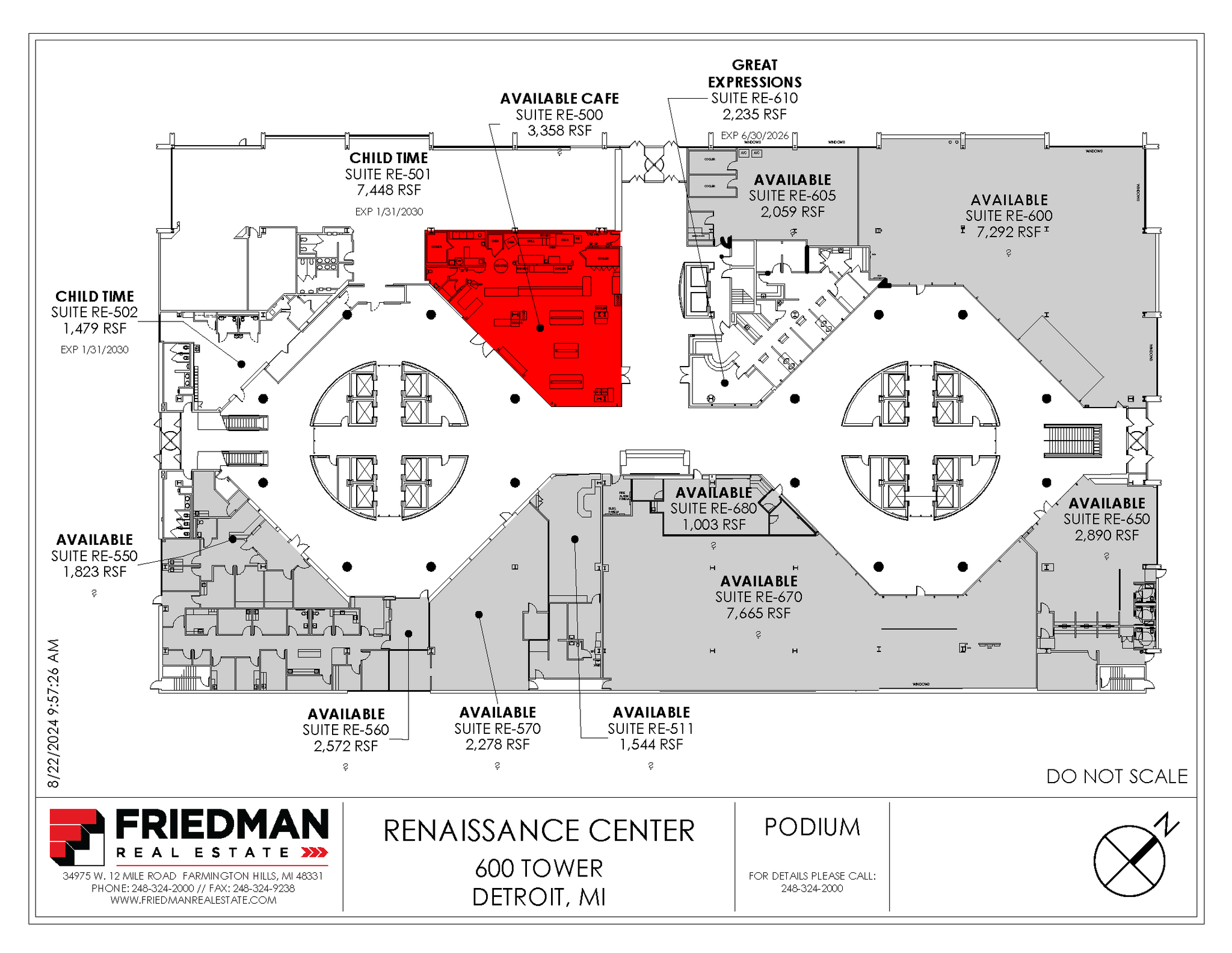 600 Renaissance Ctr, Detroit, MI à louer Plan d’étage– Image 1 sur 1