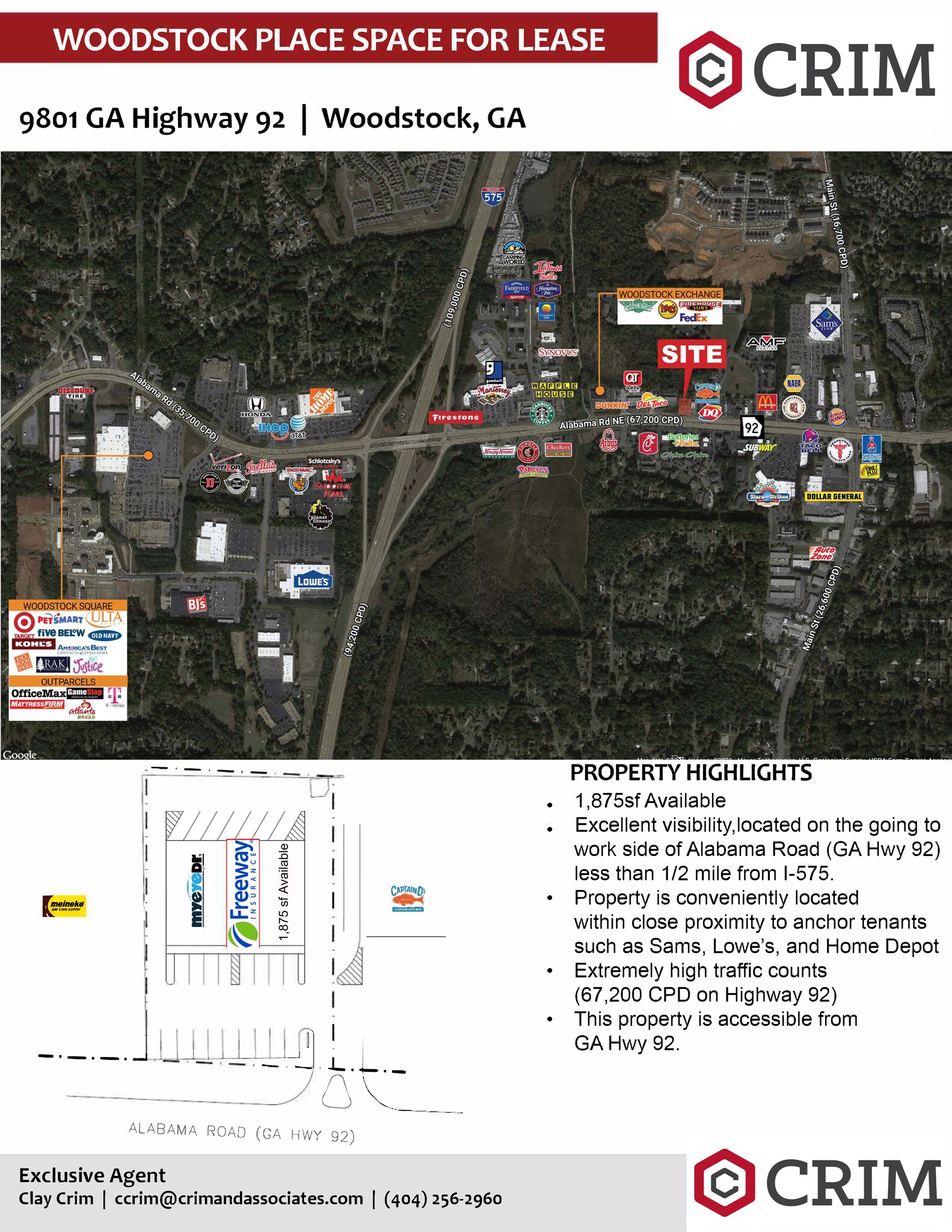 9801-9805 Highway 92, Woodstock, GA à louer Plan de site– Image 1 sur 1
