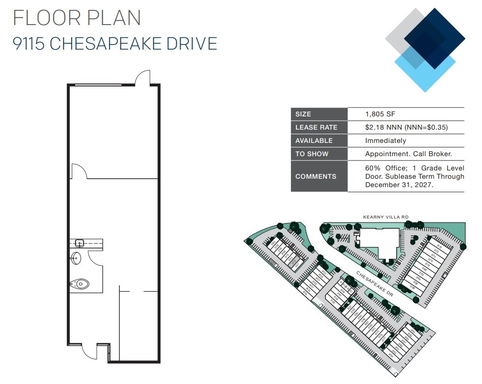 9103-9117 Chesapeake Dr, San Diego, CA à louer Plan d’étage– Image 1 sur 1