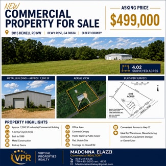 Plus de détails pour 2015 Hewell Rd NW, Dewy Rose, GA - Industriel/Logistique à vendre