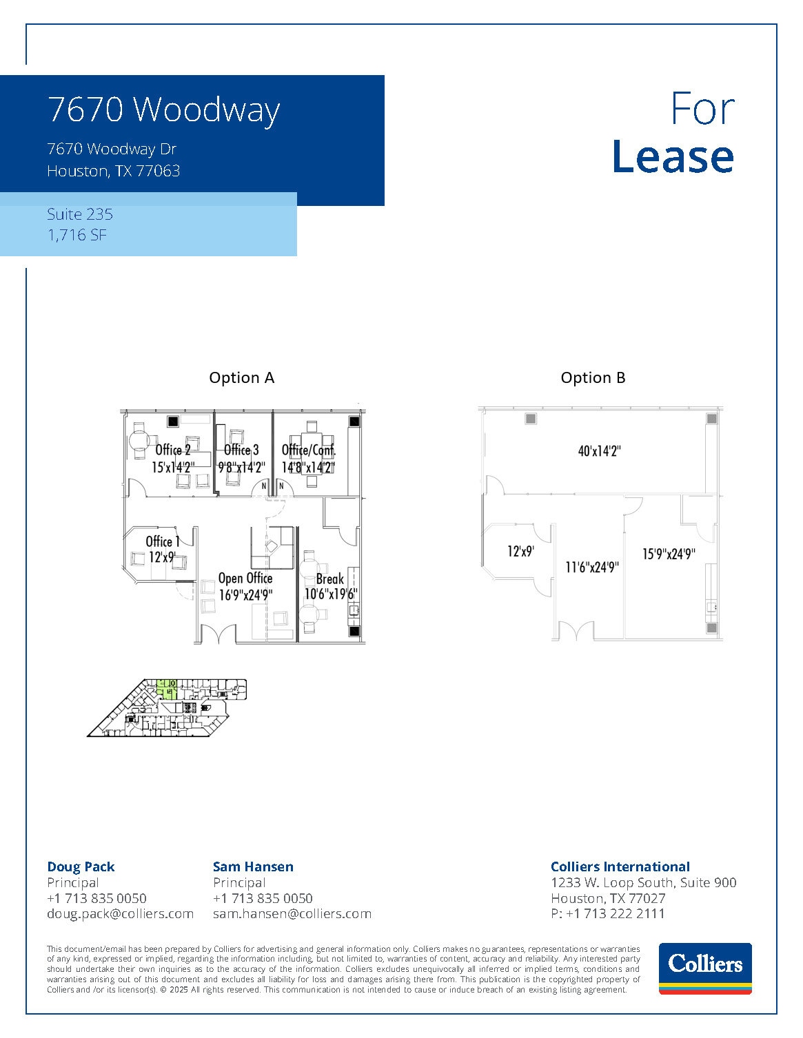 7670 Woodway Dr, Houston, TX à louer Plan d’étage– Image 1 sur 1