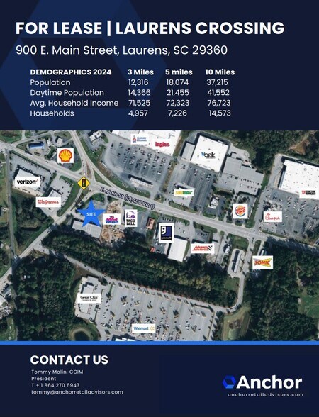 900 E Main St, Laurens, SC à louer - Aérien – Image 2 sur 2