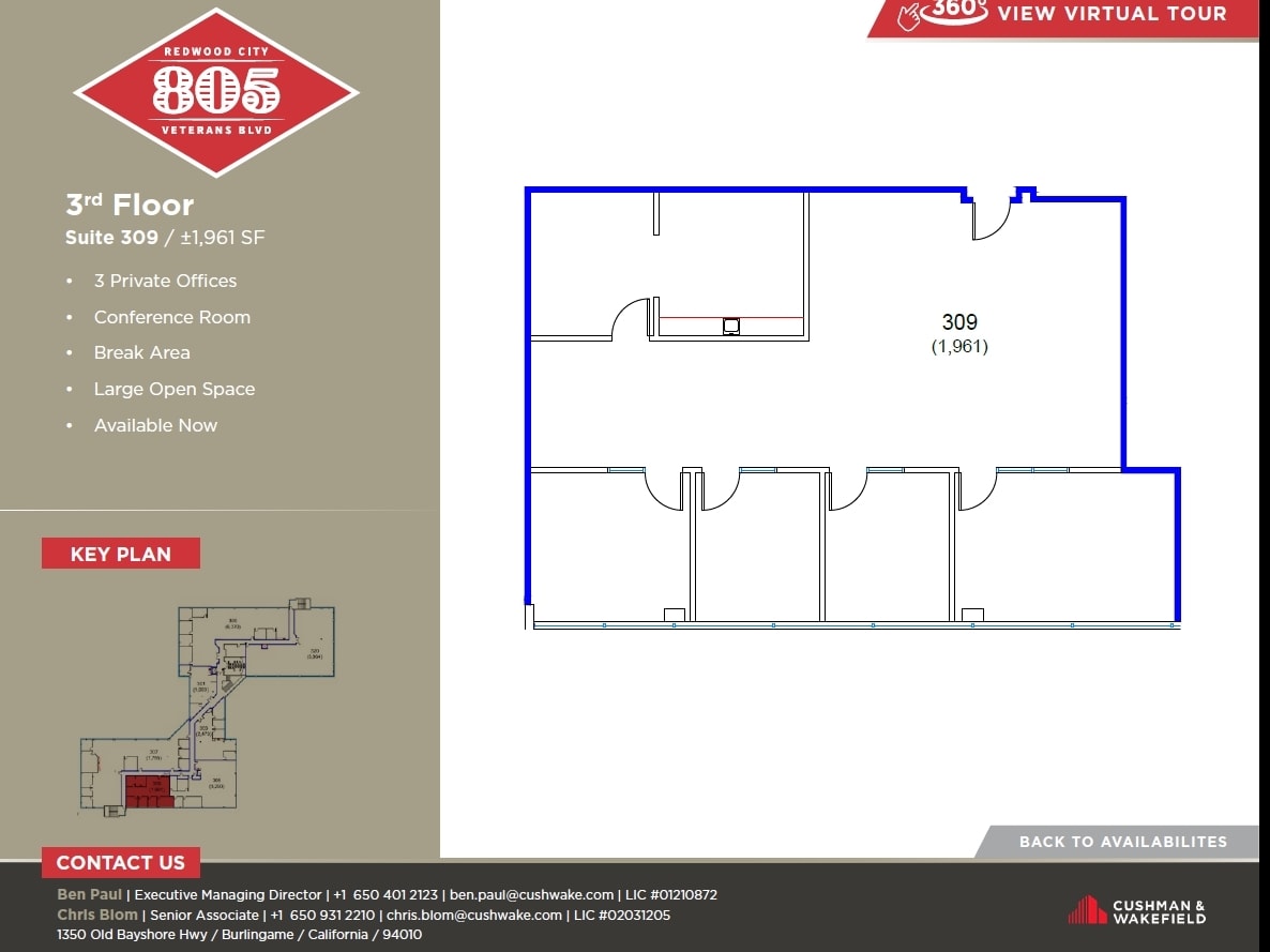 805 Veterans Blvd, Redwood City, CA à louer Plan d’étage– Image 1 sur 1