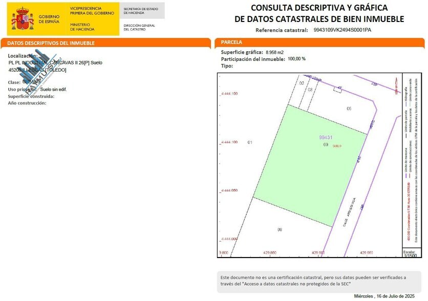 Polígono Industrial Carcavas II, 2203P, Illescas, Toledo à vendre - Plan cadastral – Image 3 sur 4
