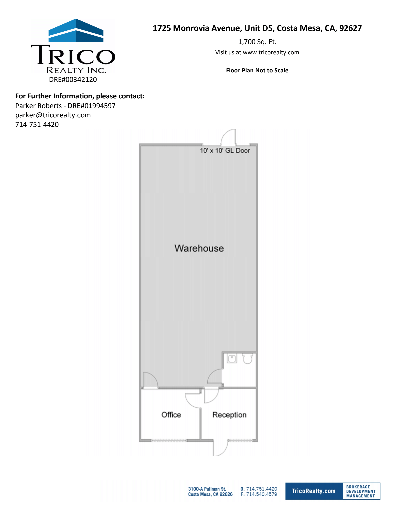 1725 Monrovia Ave, Costa Mesa, CA à louer Plan d’étage– Image 1 sur 1