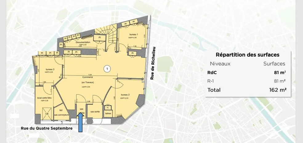 3 Rue Du Quatre Septembre, Paris à louer - Plan d’étage – Image 2 sur 3