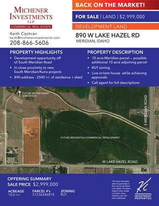 Plus de détails pour 890 W Lake Hazel Rd, Meridian, ID - Terrain à vendre