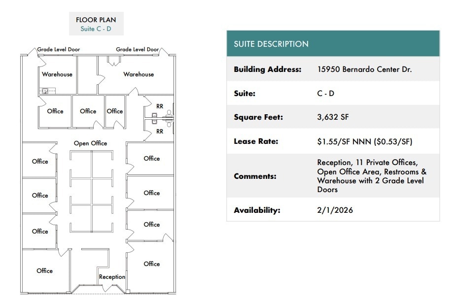 15950 Bernardo Center Dr, San Diego, CA à louer Plan d’étage– Image 1 sur 2