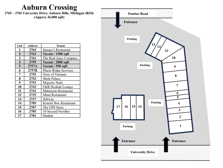 2721-2767 University Dr, Auburn Hills, MI à louer Plan d’étage– Image 1 sur 1