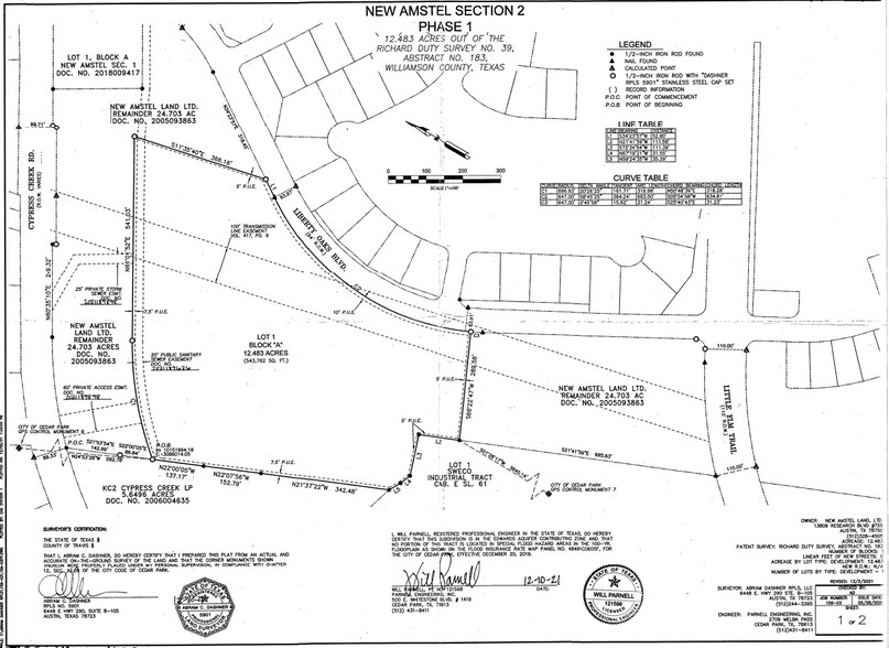 near the SWC of Cypress Creek Road & Liberty Oaks, Cedar Park, TX à vendre - Plan cadastral – Image 2 sur 4