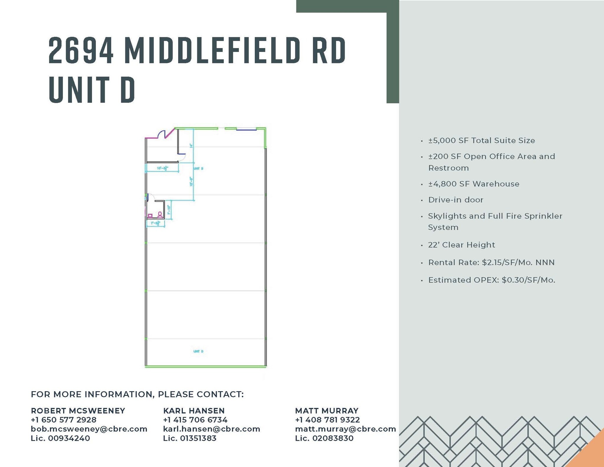 2682 Middlefield Rd, Redwood City, CA à louer Plan d’étage– Image 1 sur 1