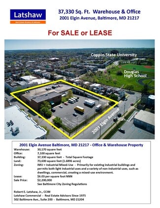 Plus de détails pour 2001 Elgin Ave, Baltimore, MD - Bureau à vendre