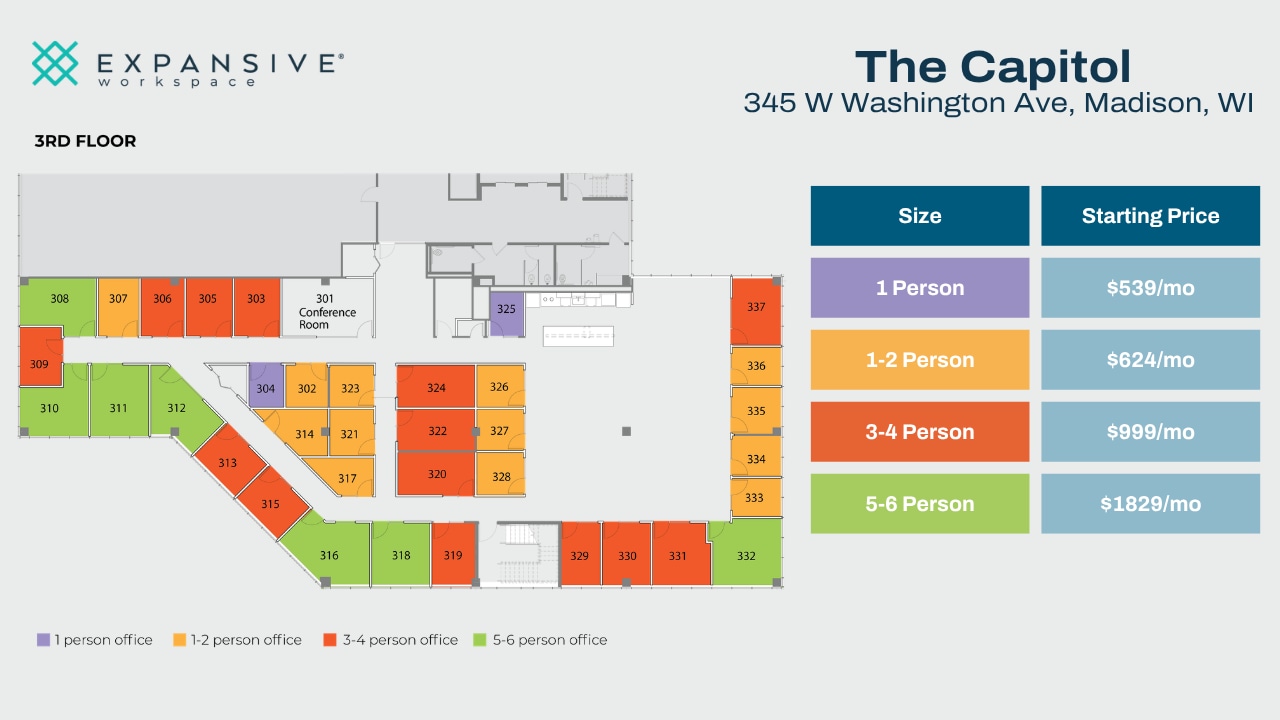 345 W Washington Ave, Madison, WI à louer Plan d’étage– Image 1 sur 13