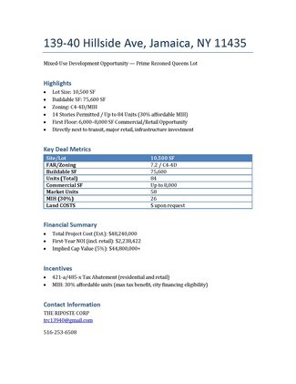 Plus de détails pour 13940 Hillside Ave, Jamaica, NY - Local d’activités à vendre