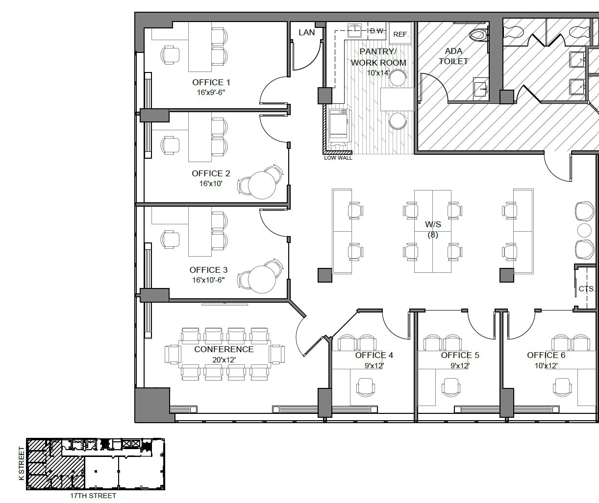 1701 K St NW, Washington, DC à louer Plan d’étage– Image 1 sur 2