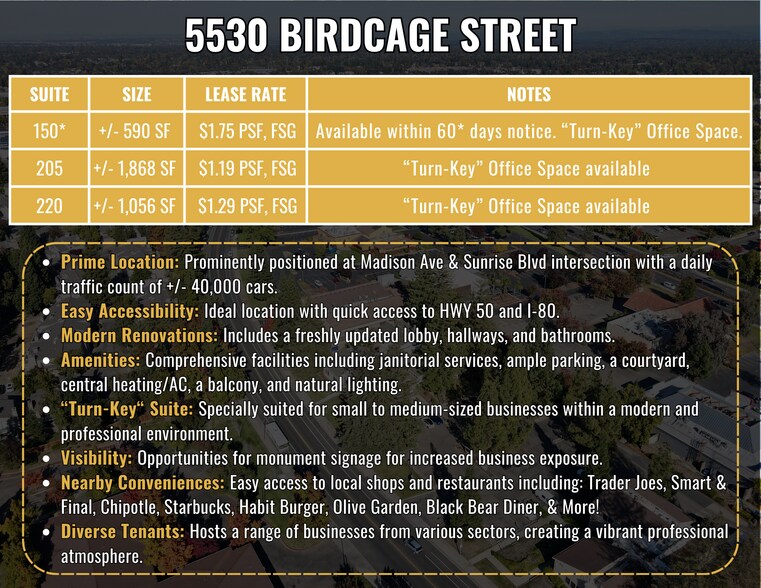 5530 Birdcage St, Citrus Heights, CA à louer - Photo de l’immeuble – Image 2 sur 15
