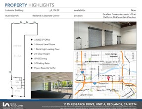 1115 Research Dr, Redlands, CA à louer Plan d’étage– Image 1 sur 2