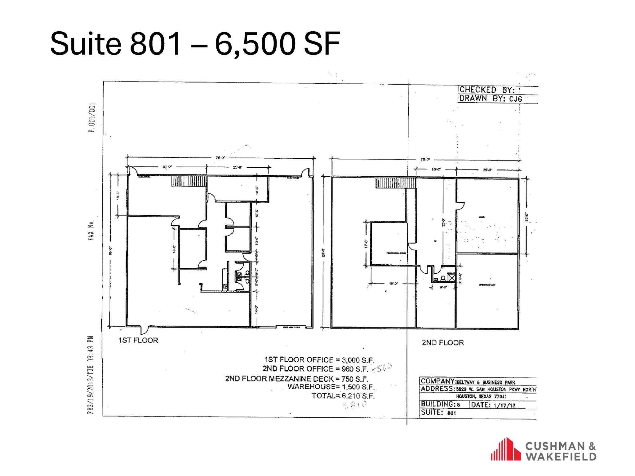 5829 W Sam Houston Pky N, Houston, TX à louer Plan d’étage– Image 1 sur 1