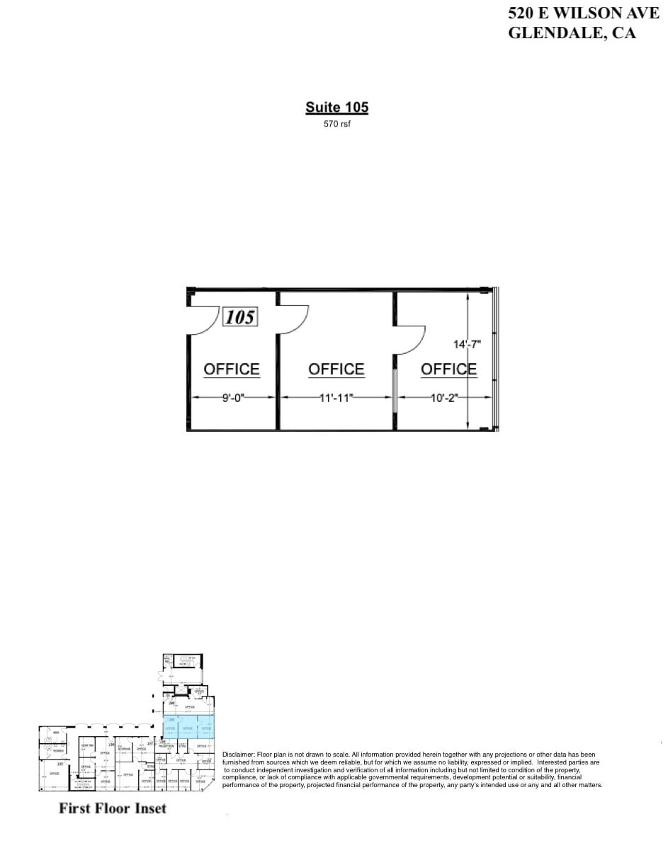 520 E Wilson Ave, Glendale, CA à louer Plan d’étage– Image 1 sur 1