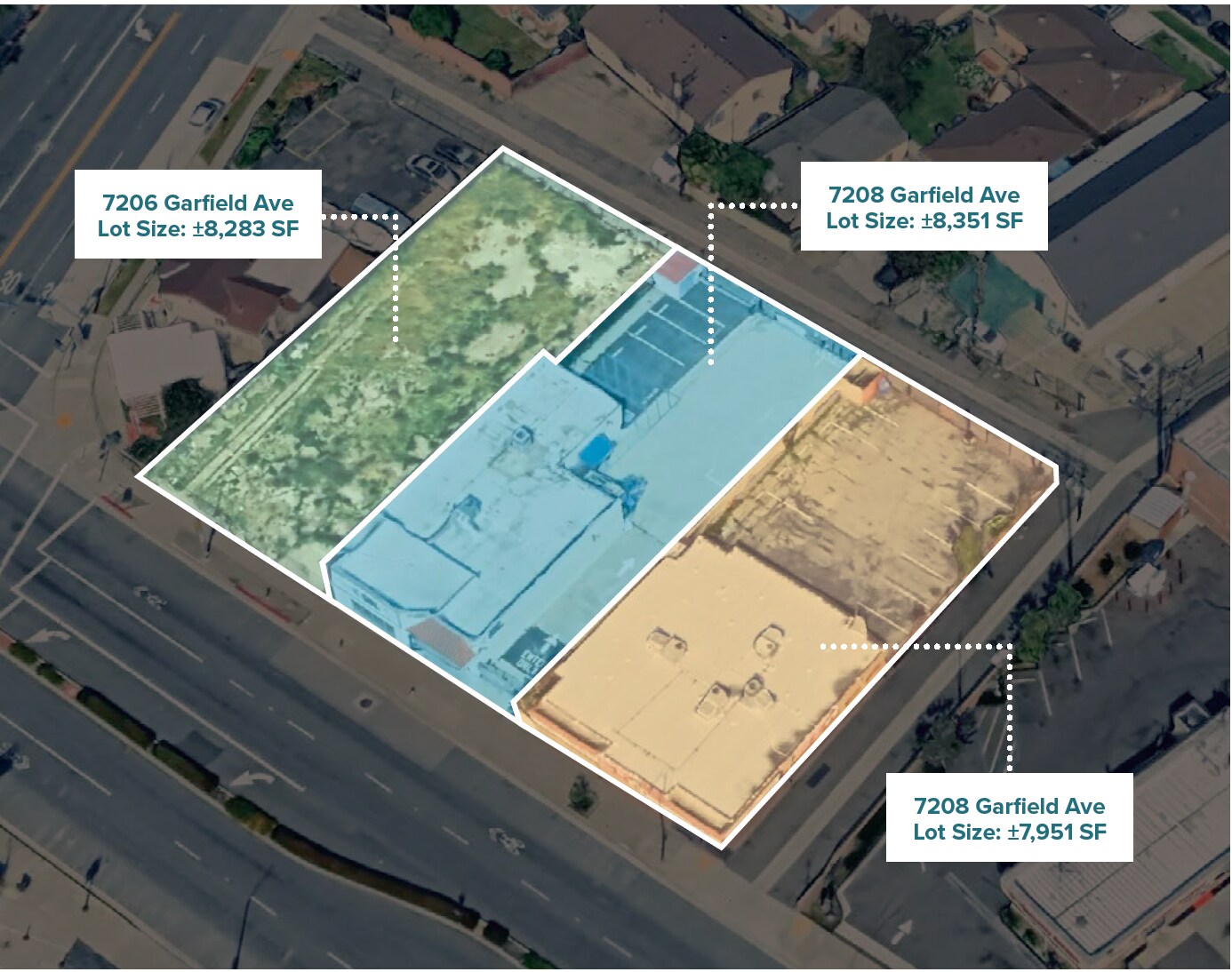 7206, 7208, and 7218 Garfield Ave portefeuille de 3 biens à vendre sur LoopNet.fr Aérien– Image 1 sur 9