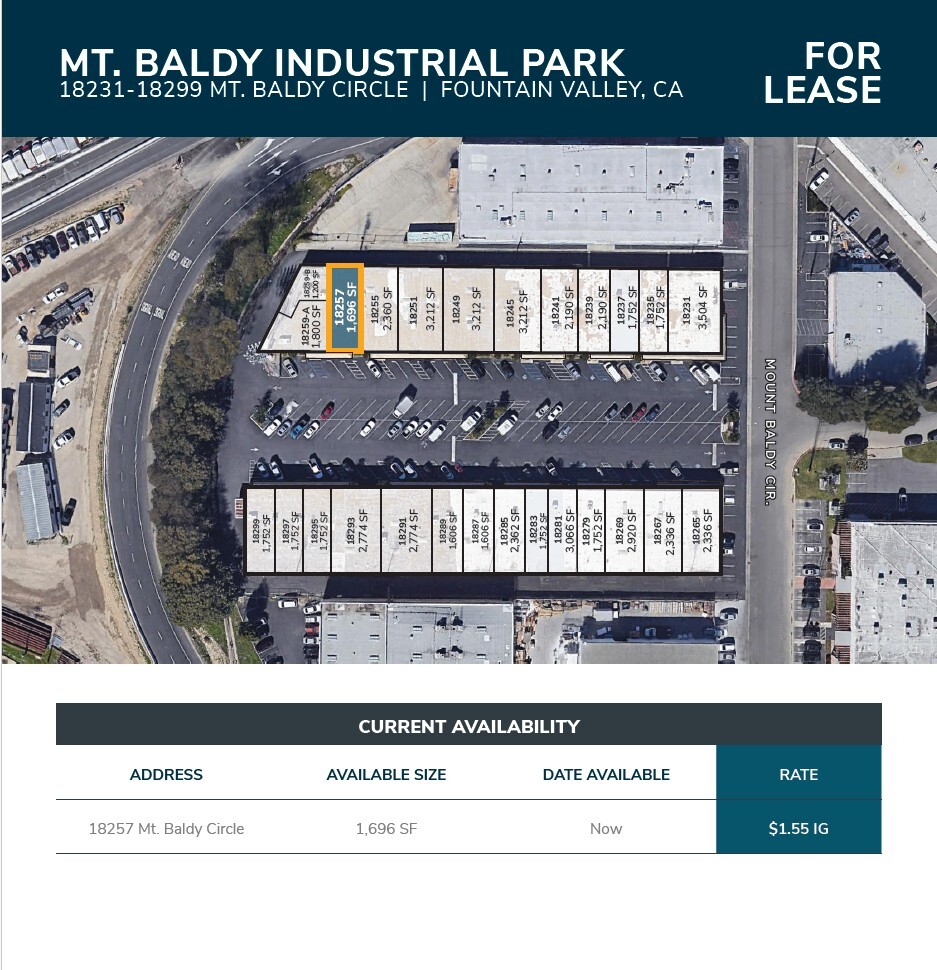 18231-18259 Mount Baldy Cir, Fountain Valley, CA à louer Plan d’étage– Image 1 sur 1