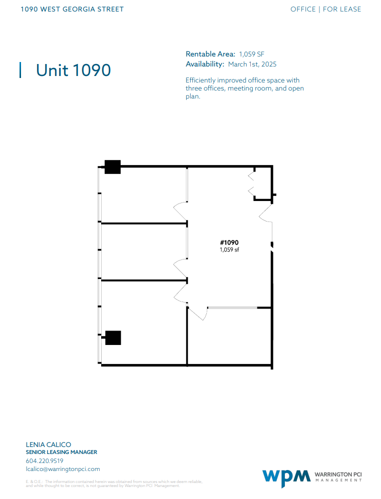 1090 W Georgia St, Vancouver, BC à louer Plan d’étage– Image 1 sur 1