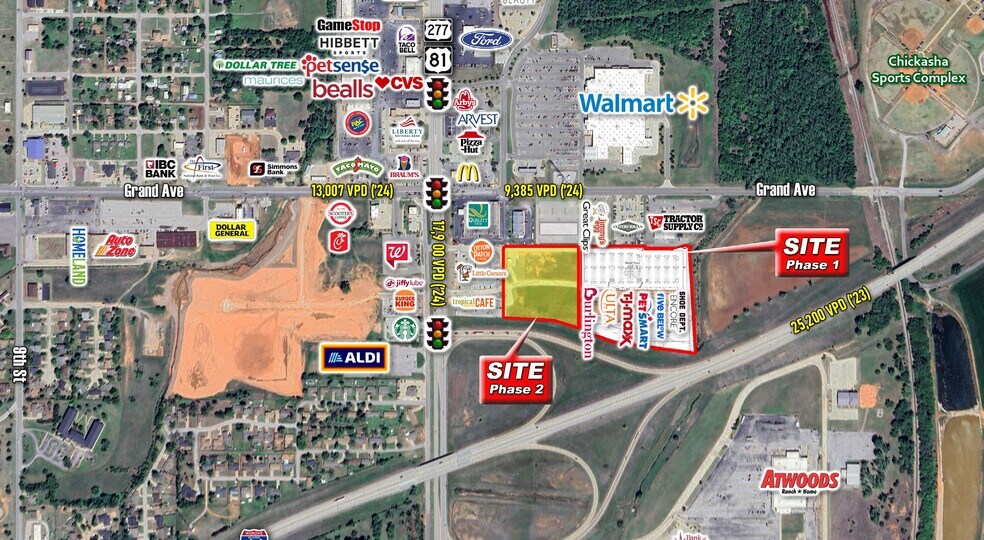 1 E Grand Ave, Chickasha, OK à louer - Aérien – Image 1 sur 2