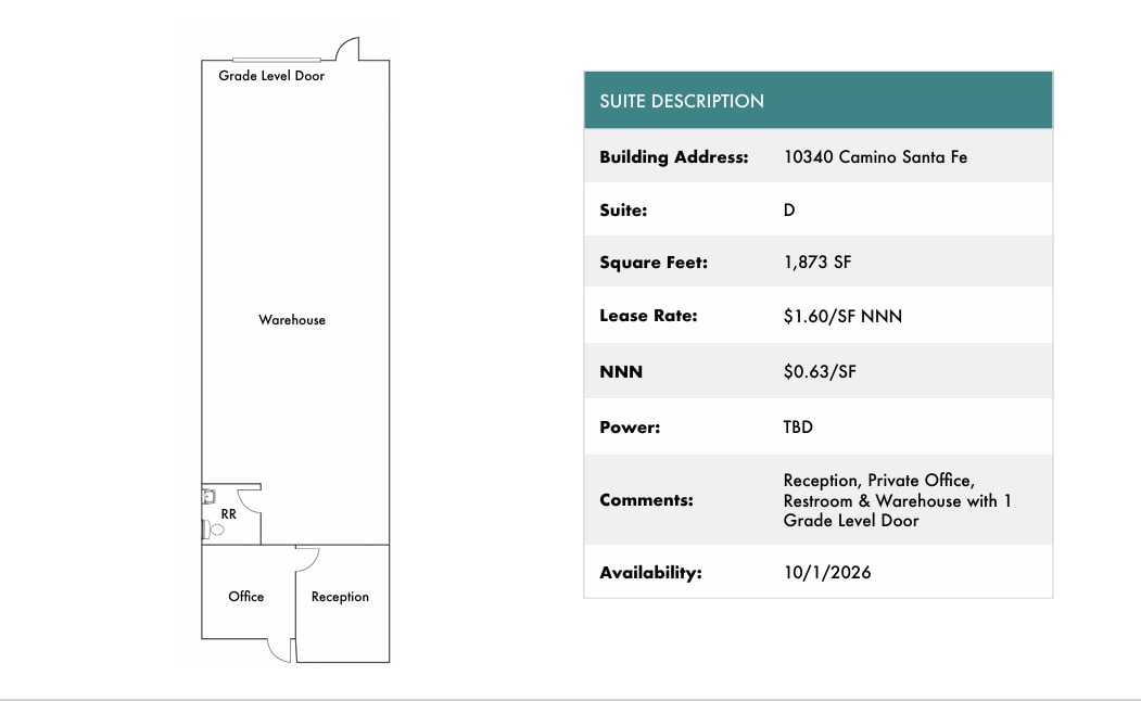 10340 Camino Santa Fe, San Diego, CA à louer Plan d’étage– Image 1 sur 1