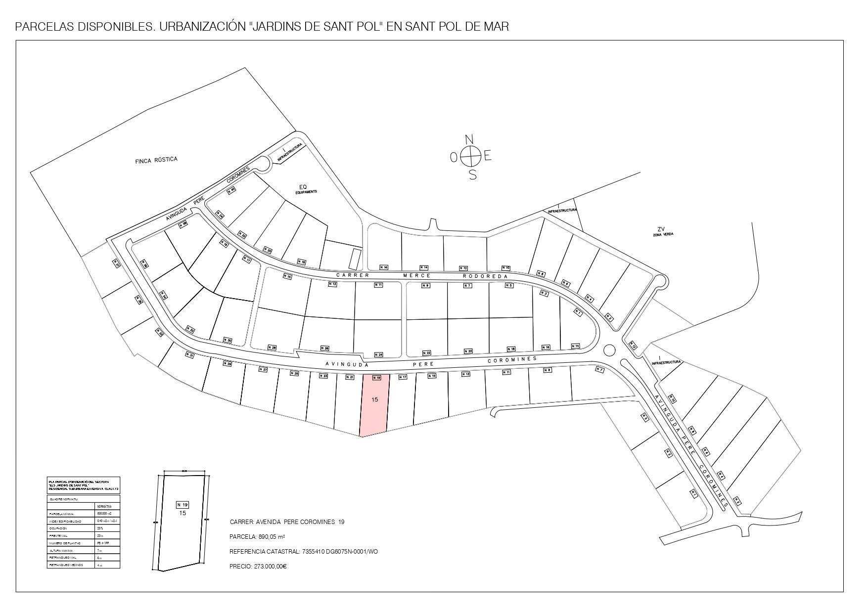 19 Avinguda de Pere Coromines, Sant Pol de Mar, Barcelona à vendre Plan cadastral– Image 1 sur 2
