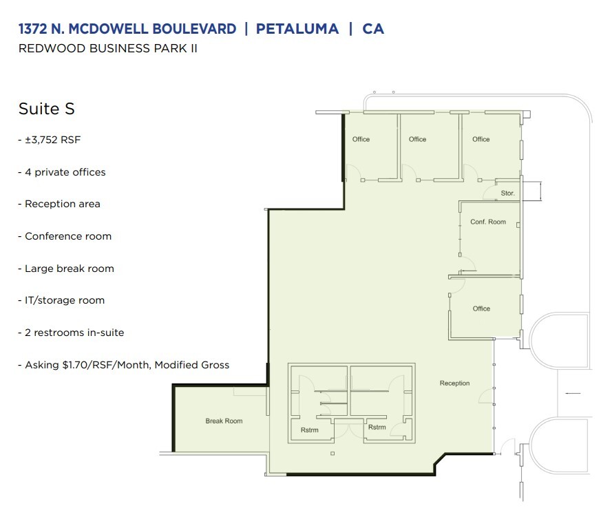 1372 N McDowell Blvd, Petaluma, CA à louer Plan d’étage– Image 1 sur 7