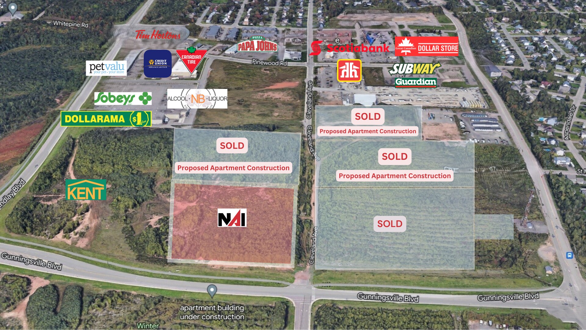 Lot Gunningsville - Cleveland Avenue blvd, Riverview, NB à vendre Aérien– Image 1 sur 2
