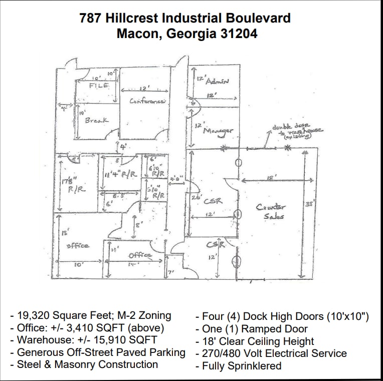 787 Hillcrest Industrial Blvd, Macon-Bibb, GA à louer Plan d’étage– Image 1 sur 1