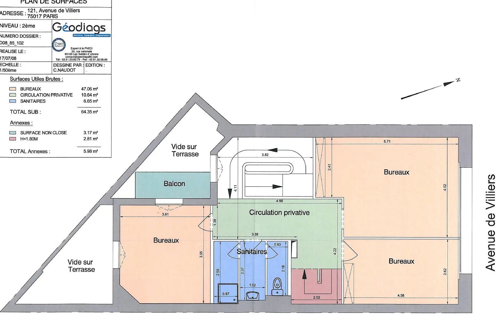 121 Avenue De Villiers, Paris à vendre Plan d’étage– Image 1 sur 2