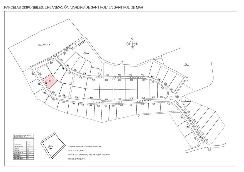 34 Avinguda de Pere Coromines, Sant Pol de Mar, Barcelona à vendre - Plan cadastral – Image 1 sur 1