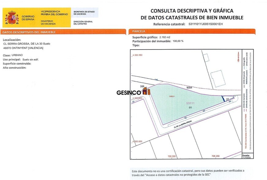 Terrain dans de la Serra Grosa, Ontinyent, Urbanizacion, 30, VALÈNCIA à vendre - Plan de site – Image 1 sur 1