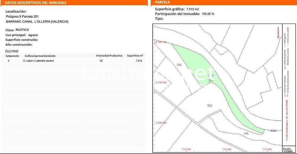 Terrain dans L'Olleria, Valencia à louer - Plan de site – Image 1 sur 2