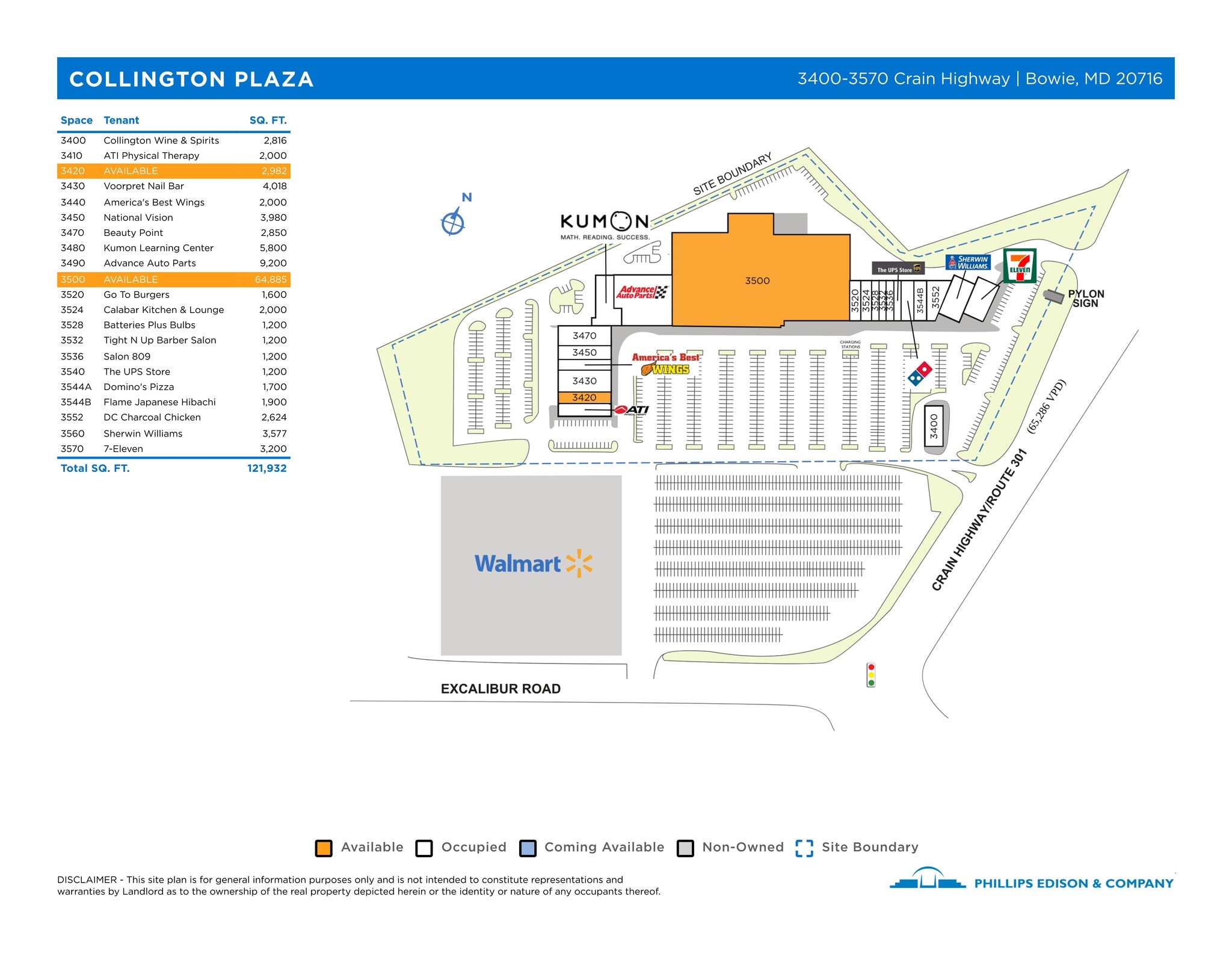 3420-3570 Crain Hwy, Bowie, MD à louer Plan de site– Image 1 sur 1