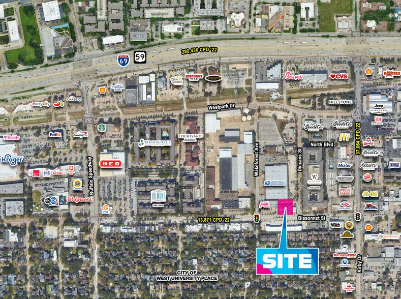 2710 Bissonnet St, Houston, TX à louer - Aérien – Image 3 sur 6
