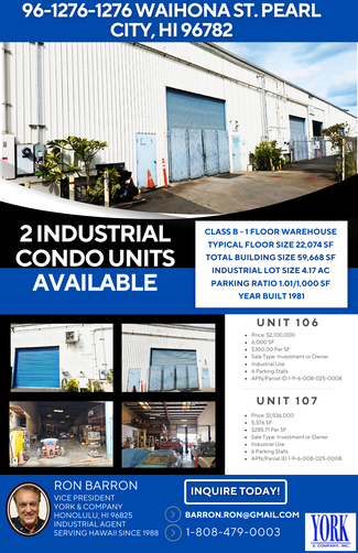 Plus de détails pour 96-1276-1276 Waihona St, Pearl City, HI - Industriel/Logistique à vendre