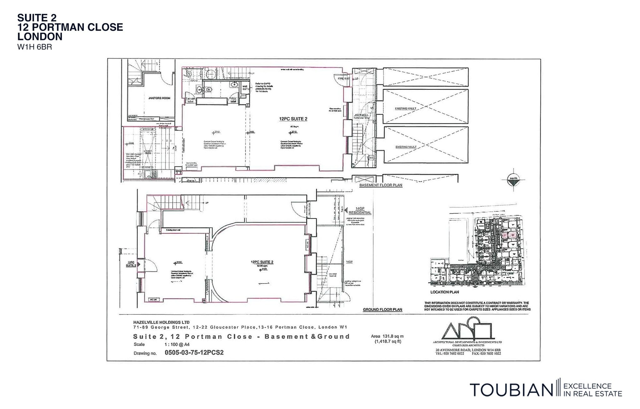 12 Portman Close, Londres à louer Plan d’étage– Image 1 sur 1