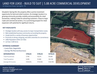 Plus de détails pour 2226 Dr Robertson Rd, Spring Hill, TN - Terrain à louer