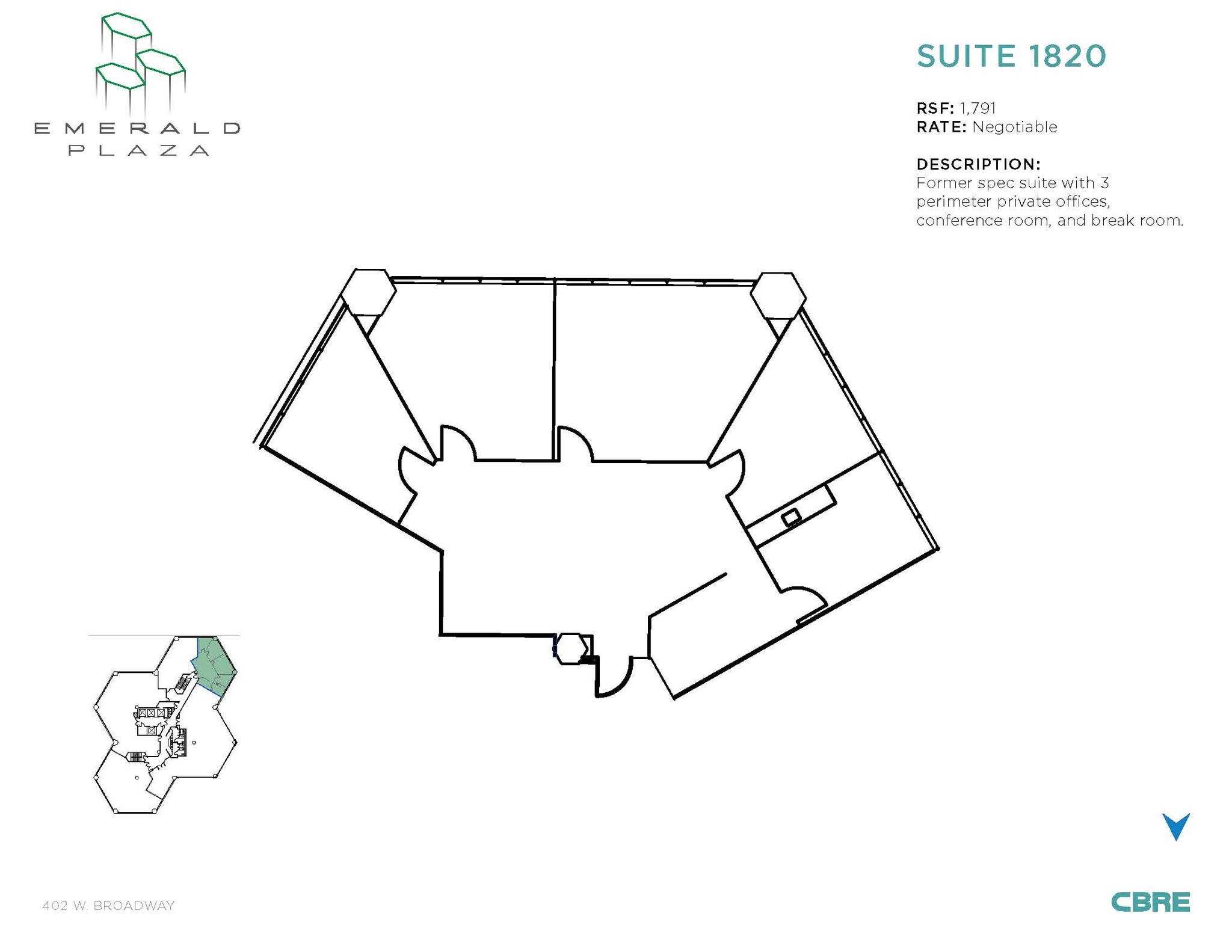 402 W Broadway, San Diego, CA à louer Plan d’étage– Image 1 sur 1