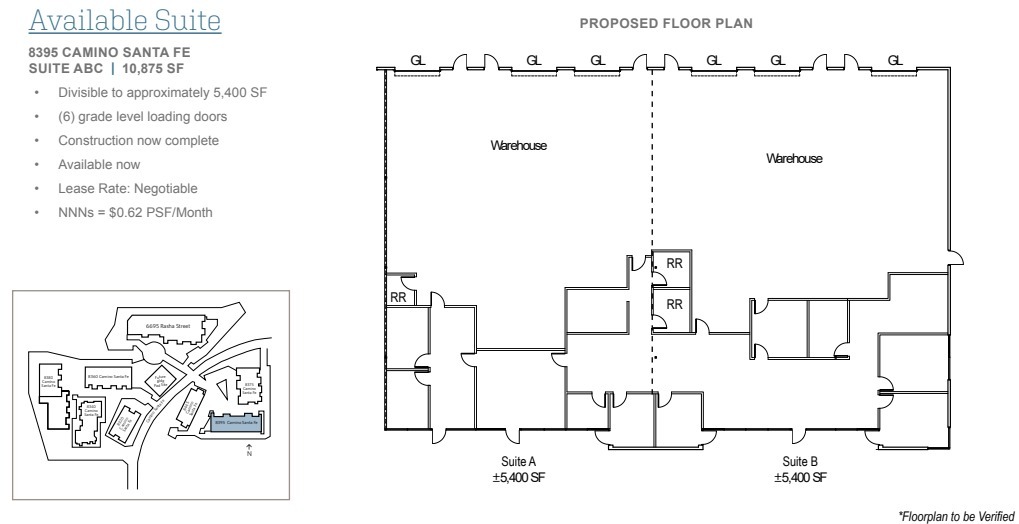 8360 Camino Santa Fe, San Diego, CA à louer Plan d’étage– Image 1 sur 1