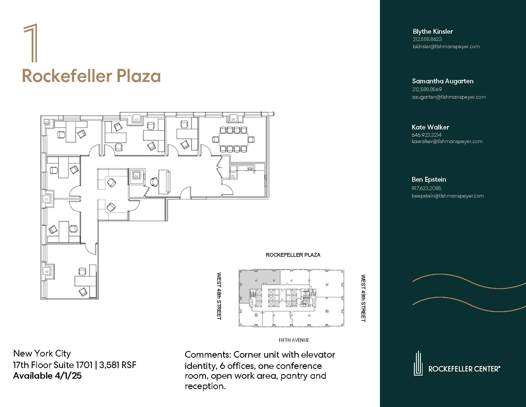 1 Rockefeller Plaza, New York, NY à louer Plan d’étage– Image 1 sur 1